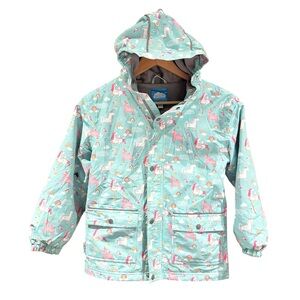 Jan & Jul Kids Waterproof Cozy Dry Rain Jacket Mint Green Unicorn Fleece Size 8